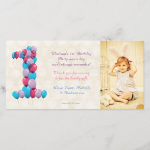 Carte De Remerciements Le ęr anniversaire de bébé monte en ballon le