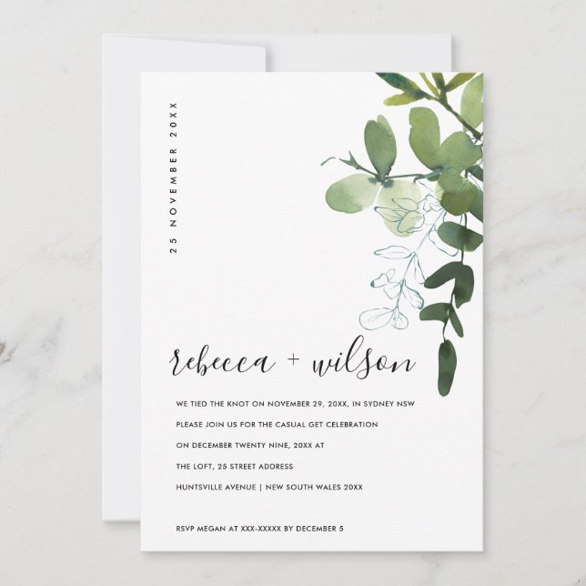 CARTE DE REMERCIEMENTS LE FOLIAGE EUCALYPTUS VERT NOUS AVONS LIÉ L'INVITA (Devant)