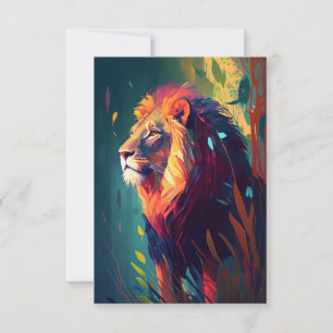 Carte De Remerciements Le Lion Animal Portrait Peinture Faune En Plein Ai