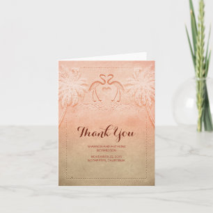 Carte De Remerciements le mariage de plage rose de flamant vous