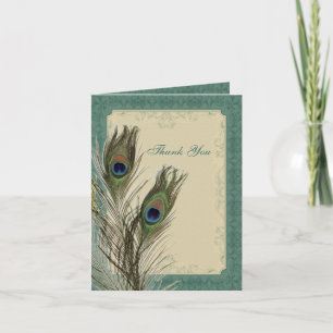 Carte De Remerciements le mariage floral vintage élégant de paon vous