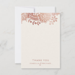 Carte De Remerciements Le mariage vintage élégant de dentelle d'or rose