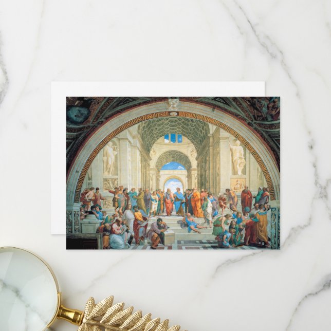 Carte De Remerciements L'école d'Athènes par Raphael (Devant/Arrière en situation)
