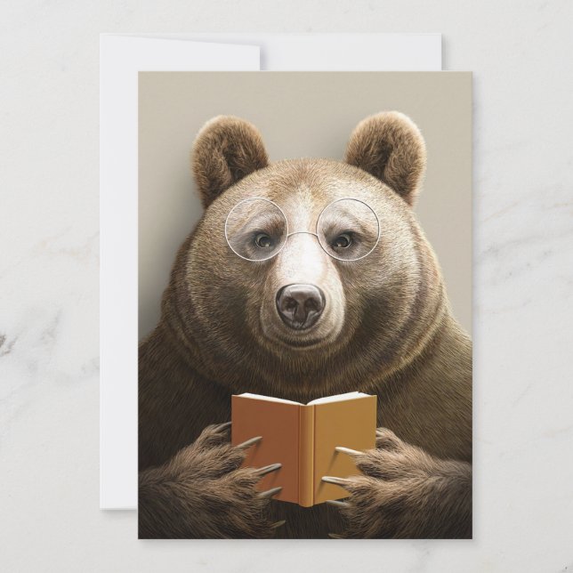 Carte De Remerciements Lecteur Ours Cadeau Lire Un Livre (Devant)