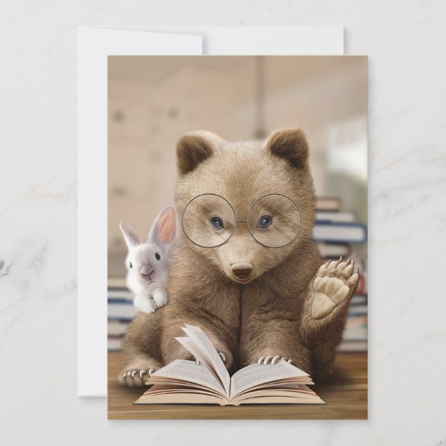 Carte De Remerciements Lecteur Ours Cadeaux Et Lapin Lire Livres (Devant)