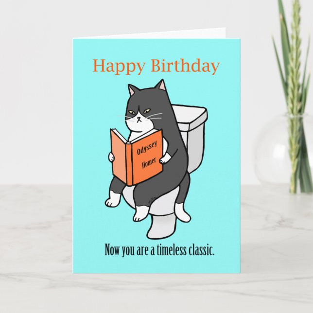Carte De Remerciements Lecture de chat sur Toilet book Lover Funny Annive (Devant)