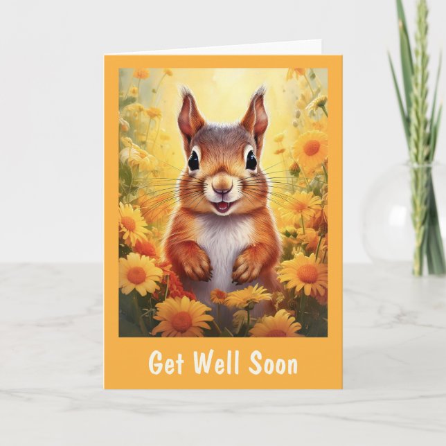 Carte De Remerciements L'écureuil animal mignon dans les fleurs se bien b (Devant)