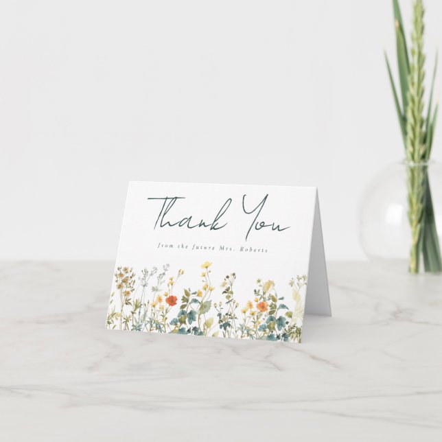 Carte De Remerciements L'élégant Shower de Mariée aux Fleurs Sauvages (Devant)