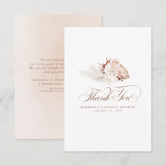 Carte De Remerciements L'élégante lumière de la graminée de Pampas floral (Devant / Derrière)