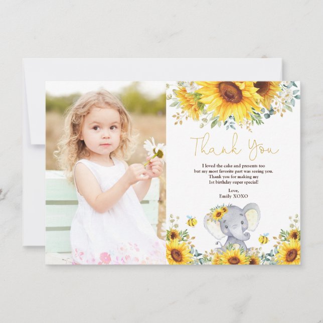 Carte De Remerciements L'éléphant de tournesol, un petit arachide (Devant)