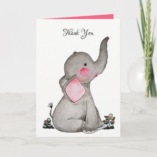 Carte De Remerciements L'éléphant mignon de bébé d'aquarelle avec (Devant)