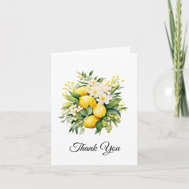 Carte De Remerciements Lemon Bouquet with White Blossoms (Devant)