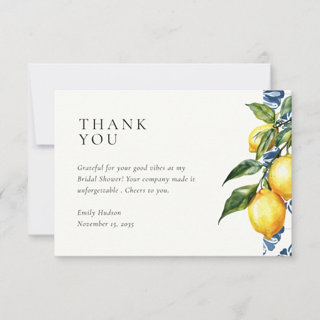 Carte De Remerciements Lemon Citrus Positano Fête de Mariage Italienne (Devant)