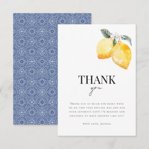 Carte De Remerciements Lemon Floral & Carrelage Italien Cérémonie de Mari