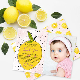 Carte De Remerciements Lemonade rose moderne 1ère photo d'anniversaire