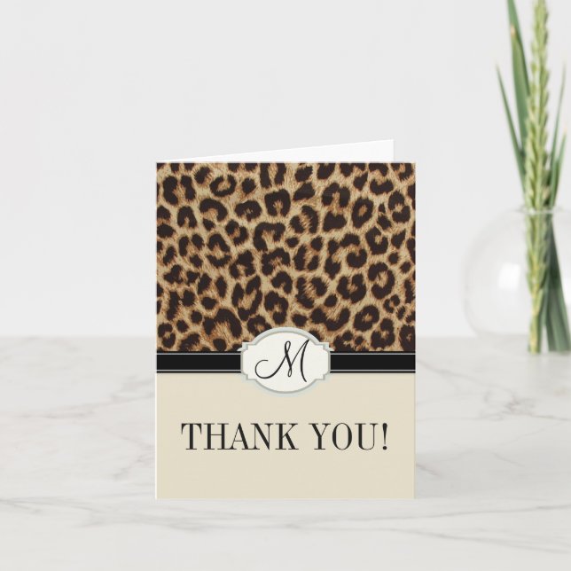 Carte De Remerciements Léopard Spots Monogram (Devant)