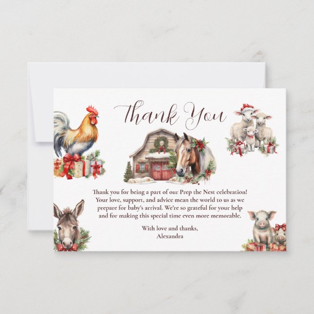 Carte De Remerciements Les animaux de ferme d'hiver Noël (Devant)