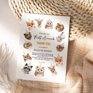 Carte De Remerciements Les Animaux de Fête 2e Anniversaire   Mignon Anima