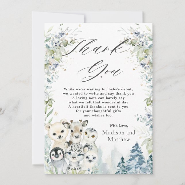 Carte De Remerciements Les animaux de l'Arctique Baby shower d'hiver Wond (Devant)
