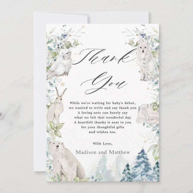 Carte De Remerciements Les animaux de l'Arctique Baby shower d'hiver Wond (Devant)