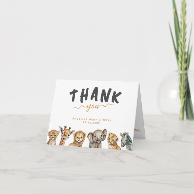 Carte De Remerciements Les animaux Safari sauvage un Baby shower moderne (Devant)