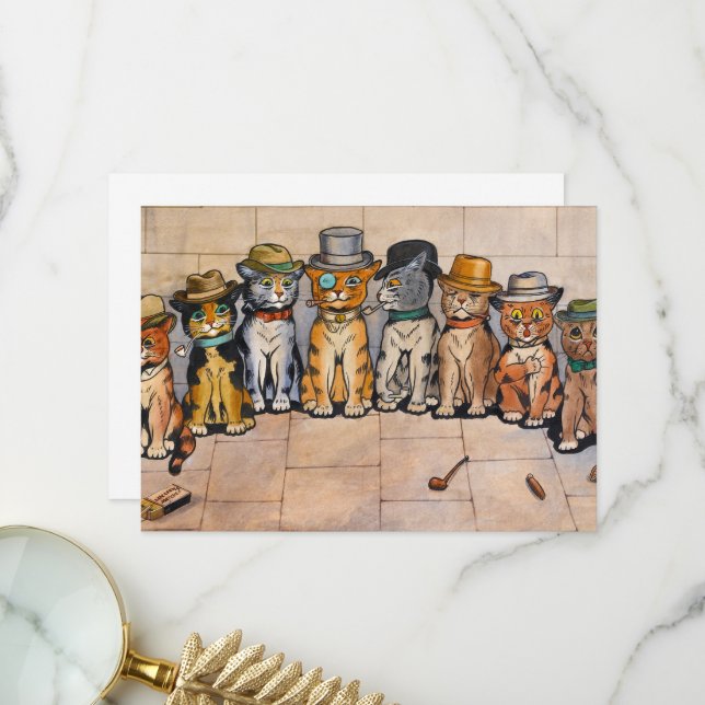 Carte De Remerciements Les chats fumeurs par Louis Wain (Devant/Arrière en situation)