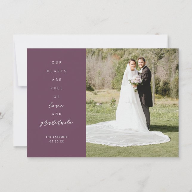 Carte De Remerciements Les coeurs sont deux Mariage violet photo complet (Devant)