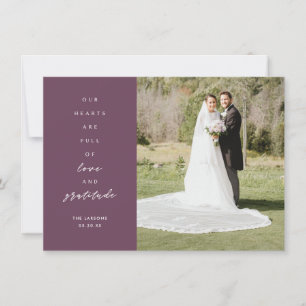 Carte De Remerciements Les coeurs sont deux Mariage violet photo complet