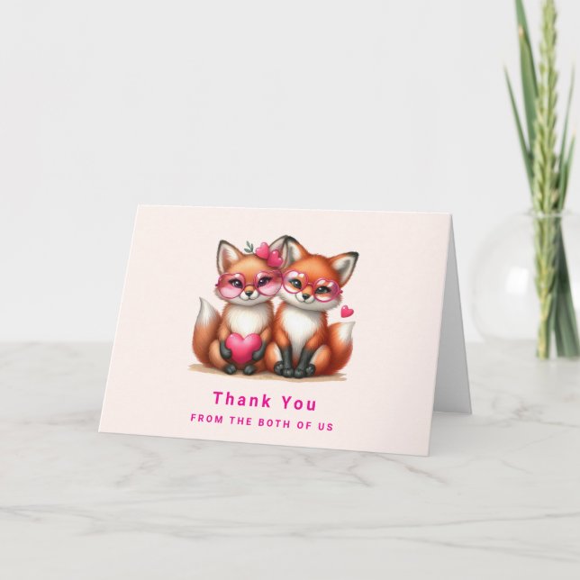 Carte De Remerciements Les mignons renards orange en amour (Devant)