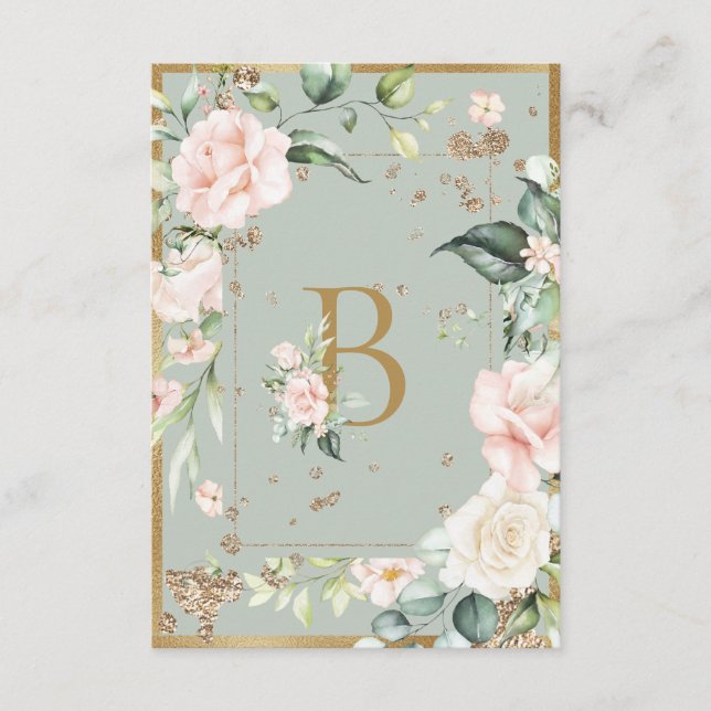 Carte De Remerciements Lettre élégante B Monogramme Aquarelle rose Roses (Devant)