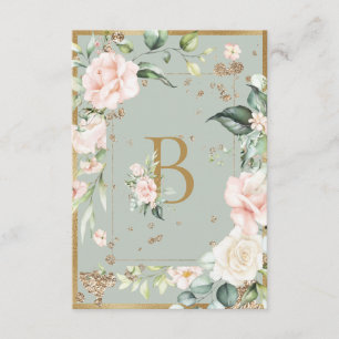 Carte De Remerciements Lettre élégante B Monogramme Aquarelle rose Roses