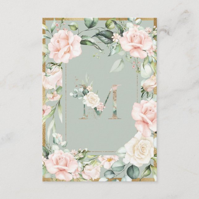 Carte De Remerciements LETTRE ÉLÉGANTE M MOULINE Aquarelle Florale Verte (Devant)