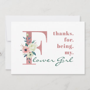 Carte De Remerciements LETTRE FLEUVE FLEURIE rose Mariage