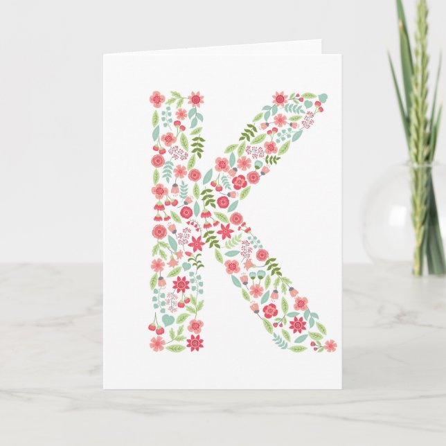 Carte De Remerciements Lettre K Jolies Fleurs (Devant)