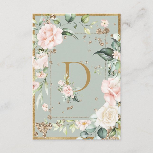 Carte De Remerciements Lettre monogramme D Aquarelle Florale Roses roses  (Devant)