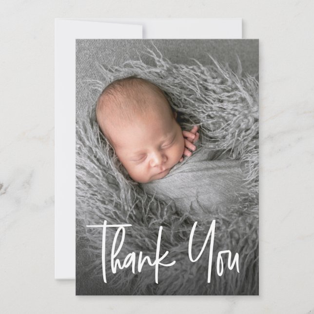 Carte De Remerciements Lettre personnalisée moderne pour Baby Shower Phot (Devant)