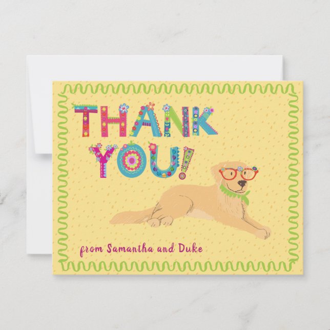 Carte De Remerciements Lettres florales jolies Golden Retriever    (Devant)