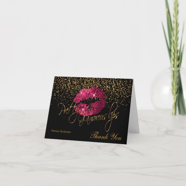 Carte De Remerciements Lèvres glamour Hot rose lèvres sur noir (Devant)