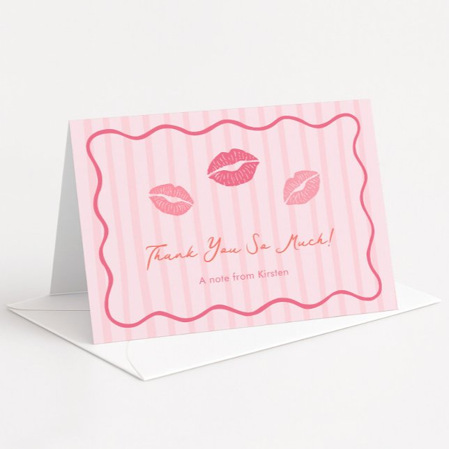 Carte De Remerciements Lèvres roses vibrantes Fête de mariage de la Saint (Modern Kiss The Miss Goodbye or Valentines Day theme bridal shower bachelorette thank you card)