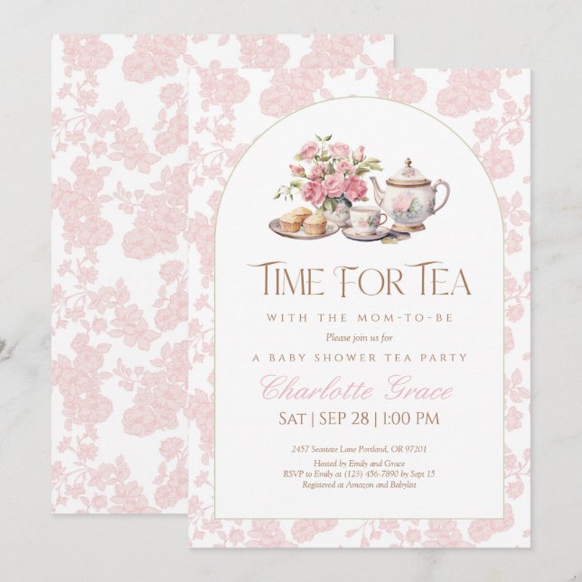 Carte De Remerciements L'heure de l'invitation au Baby shower de thé (Devant / Derrière)