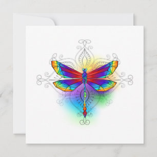 Carte De Remerciements Libellule Polygonal Arc-en-ciel