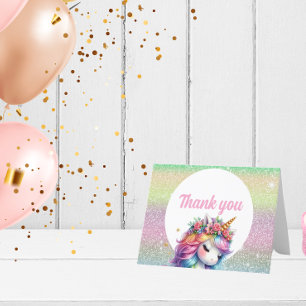 Carte De Remerciements Licorne arc-en-ciel pailletée magique