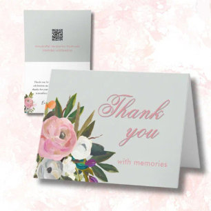 Carte De Remerciements Lien de photo de fête d'anniversaire florale éléga
