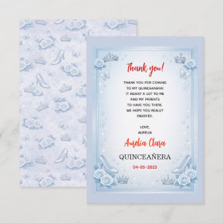 Carte De Remerciements Light Blue Silver Princess Quinceanera Birthday