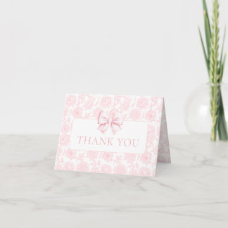Carte De Remerciements Light Pink Floral Bow Baby Girl Shower Foldable