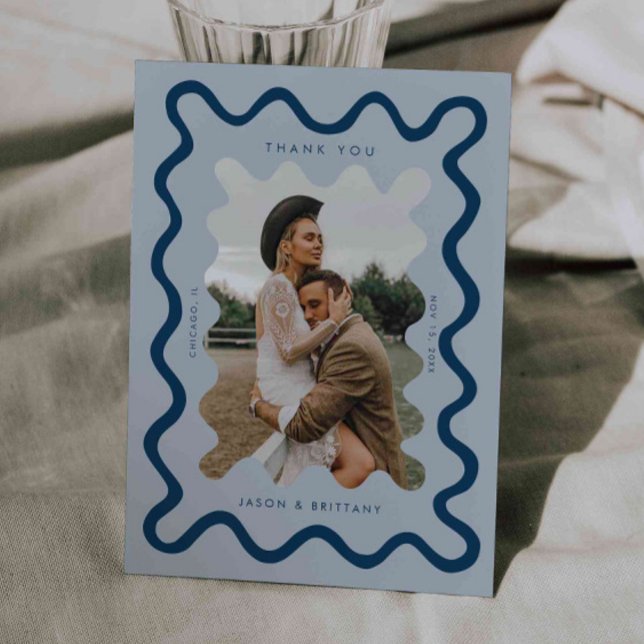 Carte De Remerciements Ligne à main levée bleu marine photo Mariage (Créateur téléchargé)