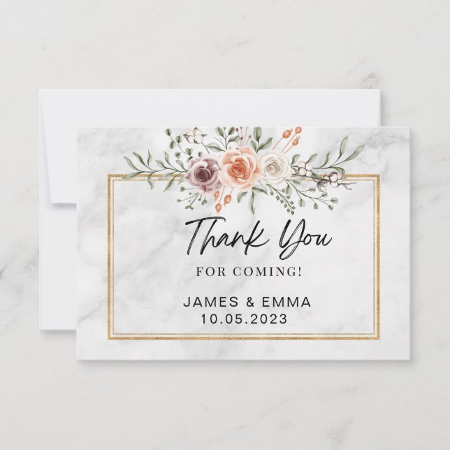 Carte De Remerciements Ligne d'or Marbre blanc Floral libre (Devant)