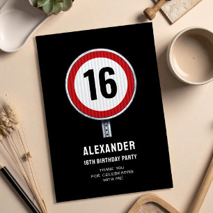 Carte De Remerciements Limite de vitesse 16e anniversaire 