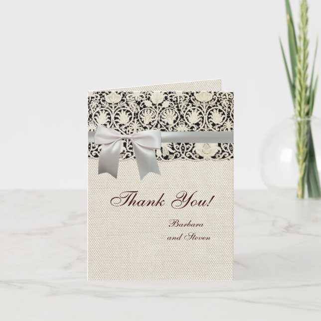 Carte De Remerciements Linge de dentelle mariage blanc classique jolie (Devant)