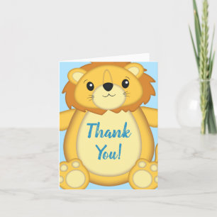 Carte De Remerciements Lion Baby shower Zoo Circus Blue Boy